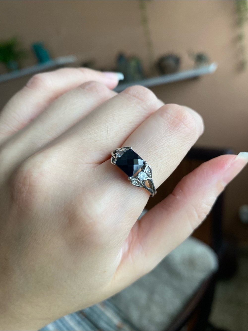 925 silver Faceted onyx stone CZ size 6 ring